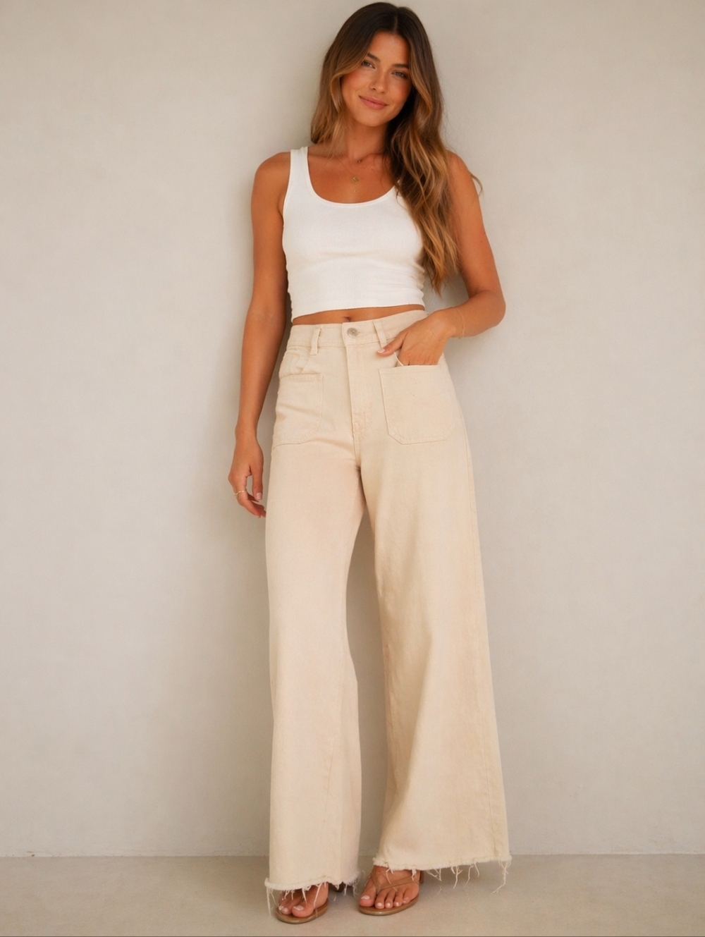 Zara The Marine Patch Pocket In Ecru Wide Leg Pants
